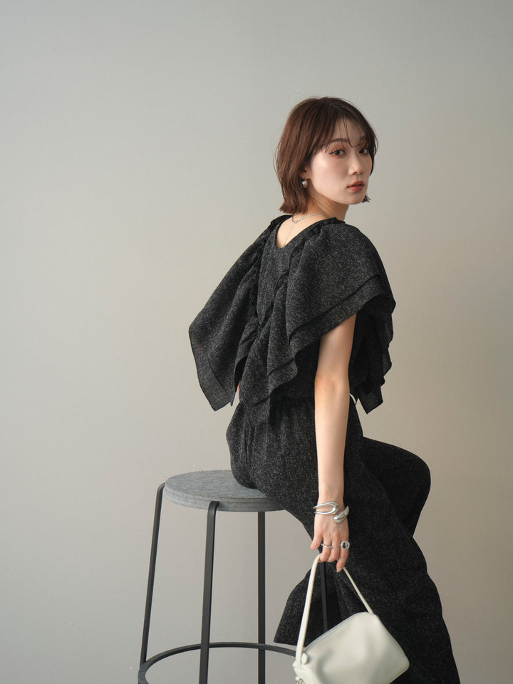 [SET]3WAYミックスツイードギャザーオールインワン+選べるアクセセット(2set)