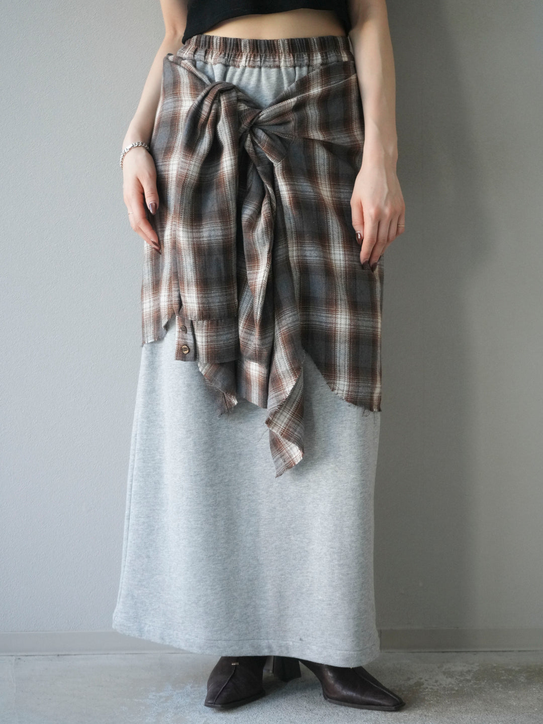 [予約]シャツ巻きスエットスカート/ gray