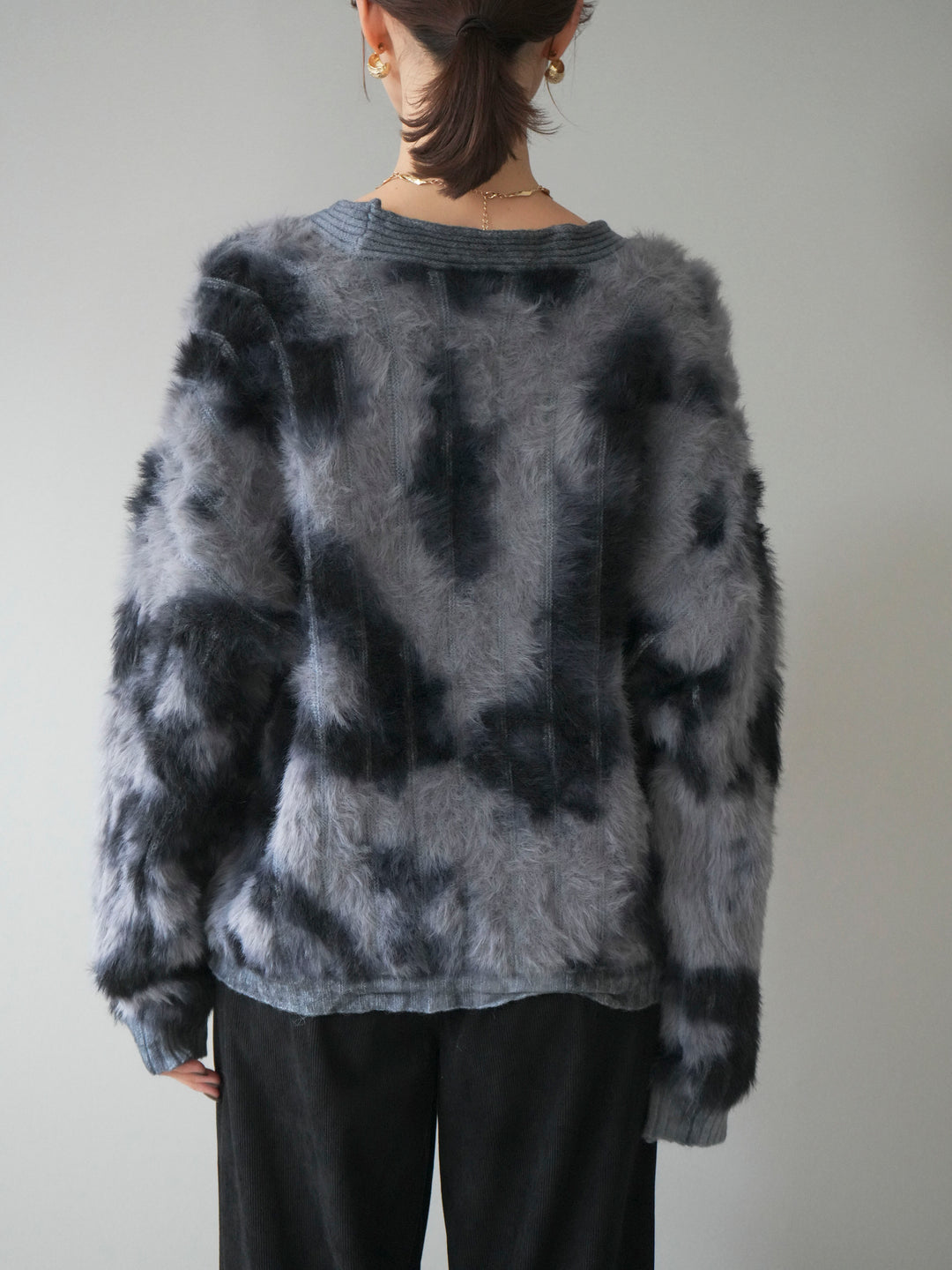 [予約]ニュアンス柄シャギーニットカーディガン/gray