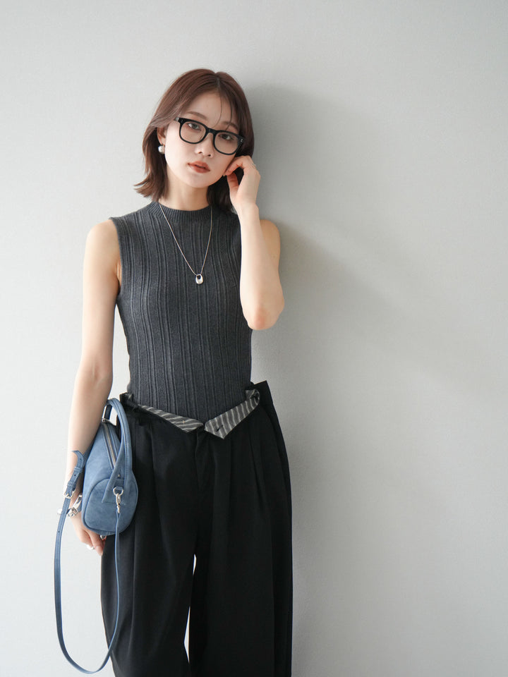 [予約]スリーブレスランダムリブニットトップス/グレー