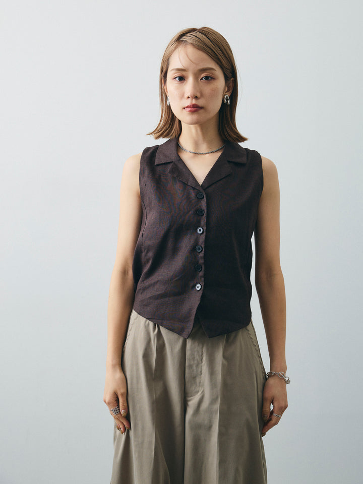 [予約]リネンライクテーラードジレ/ブラウン