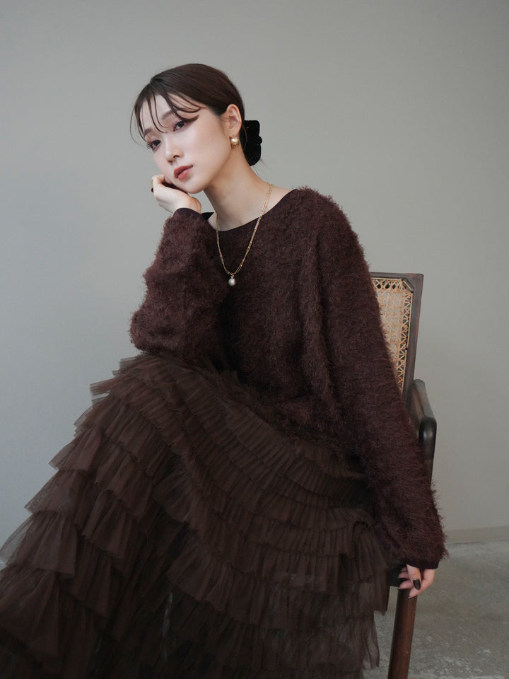 [予約]バイカラー2WAYシャギーニットカーディガン/brown