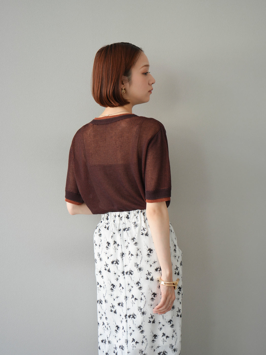 [SET]リネンタッチ配色二重臼ハーフニットトップス+選べるアソート柄スカートセット(2set)