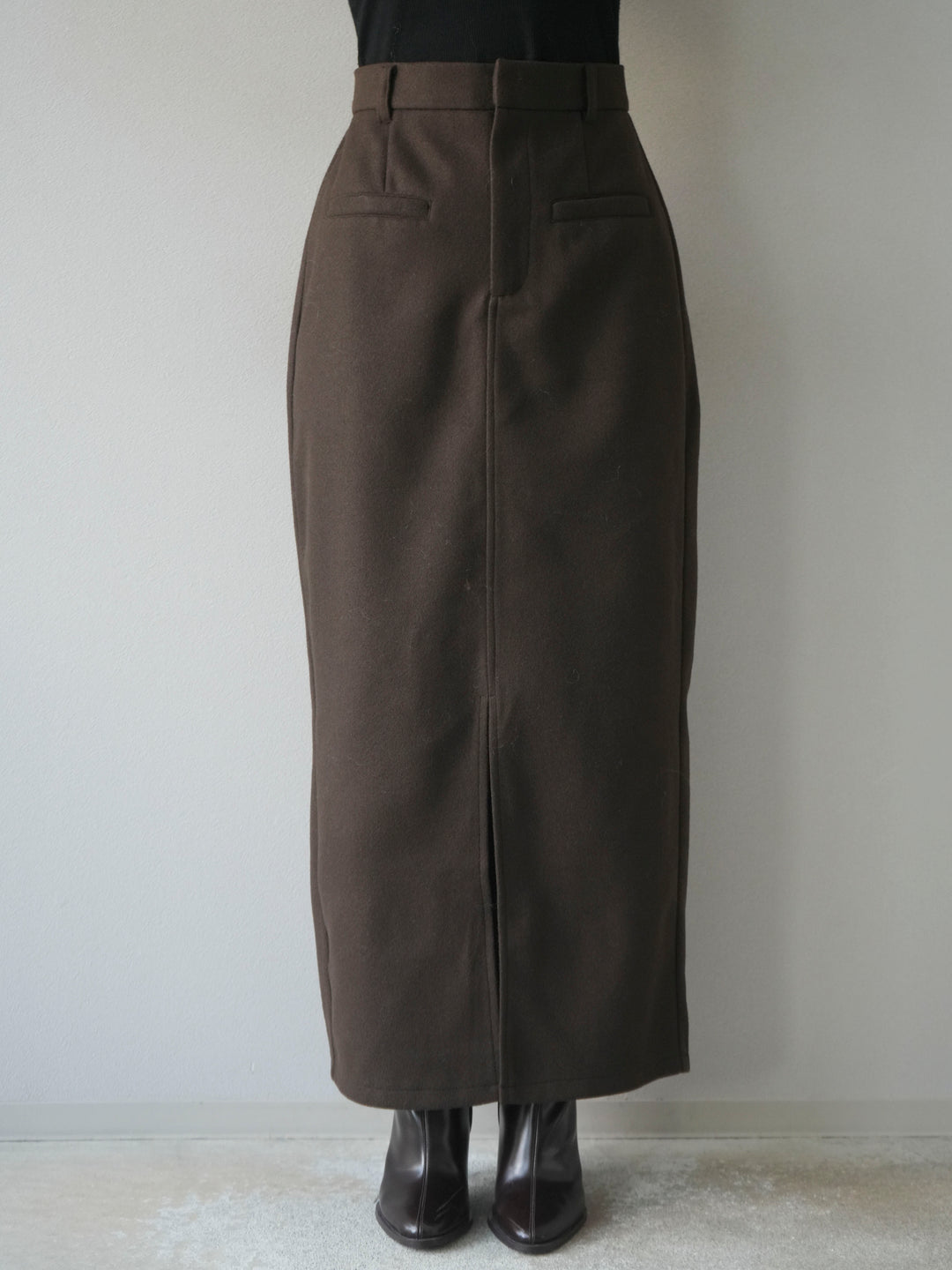 [予約]ウールタッチフロントスリットタイトスカート/brown