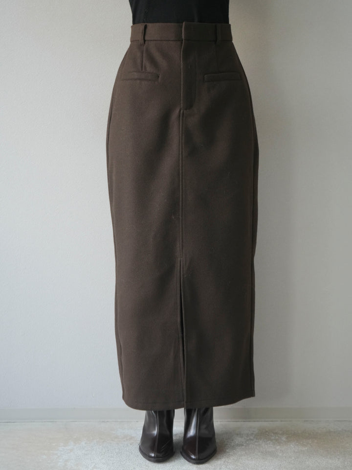 [予約]ウールタッチフロントスリットタイトスカート/brown