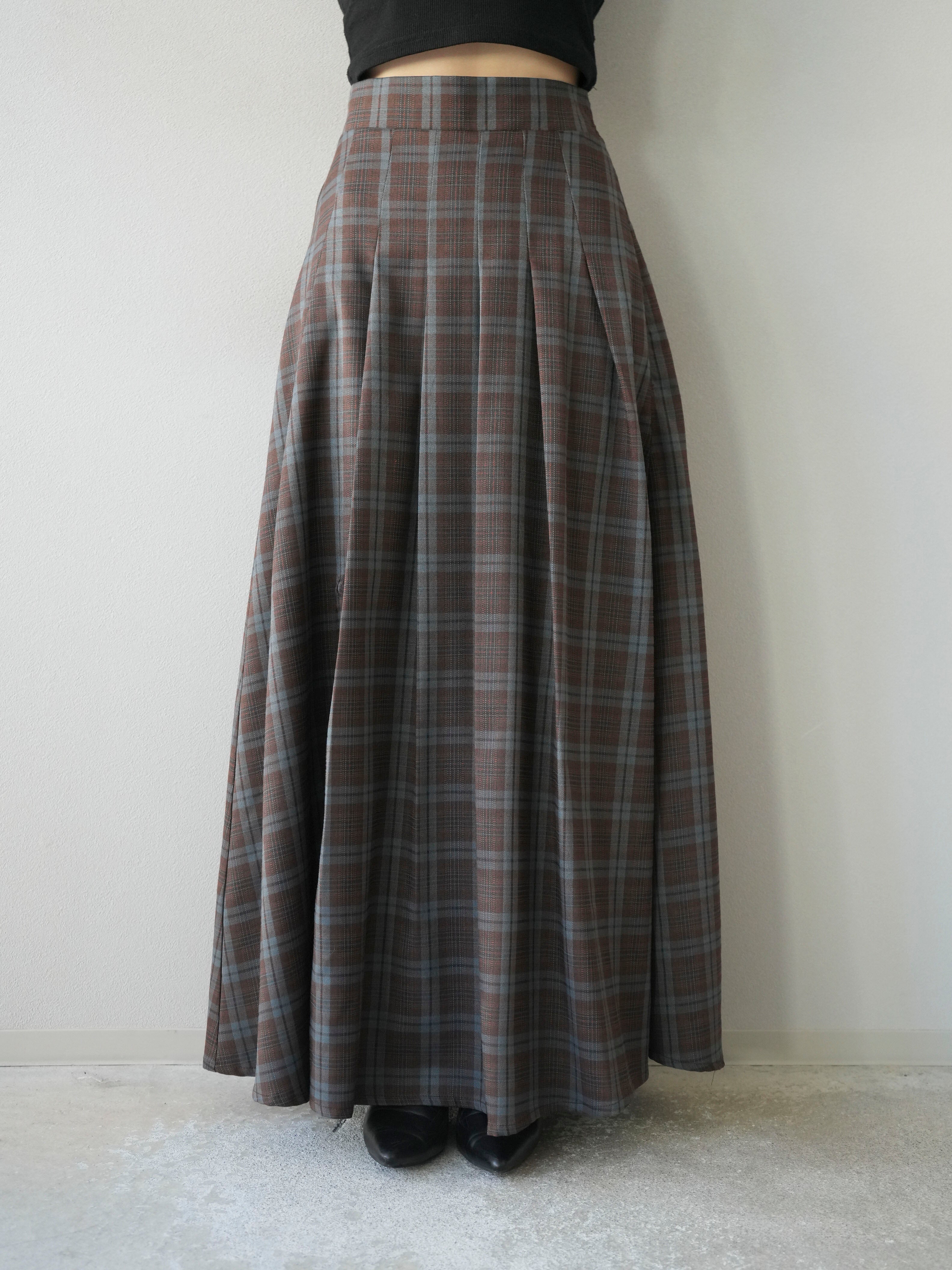 予約]チェック柄タックフレアスカート/ブラウン – Lumier