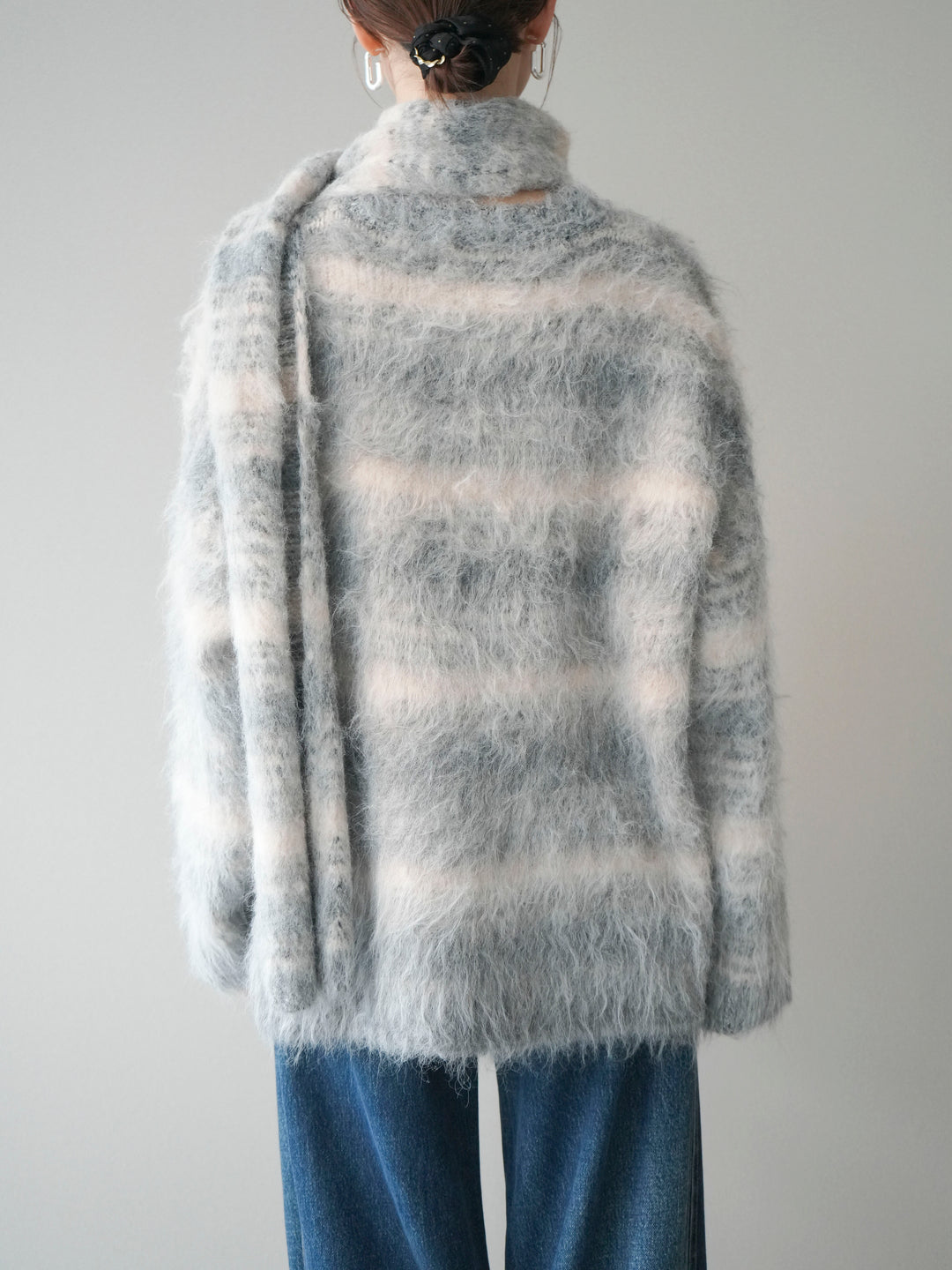 [予約]ストール付シャギーマルチボーダーニットプルオーバー/gray