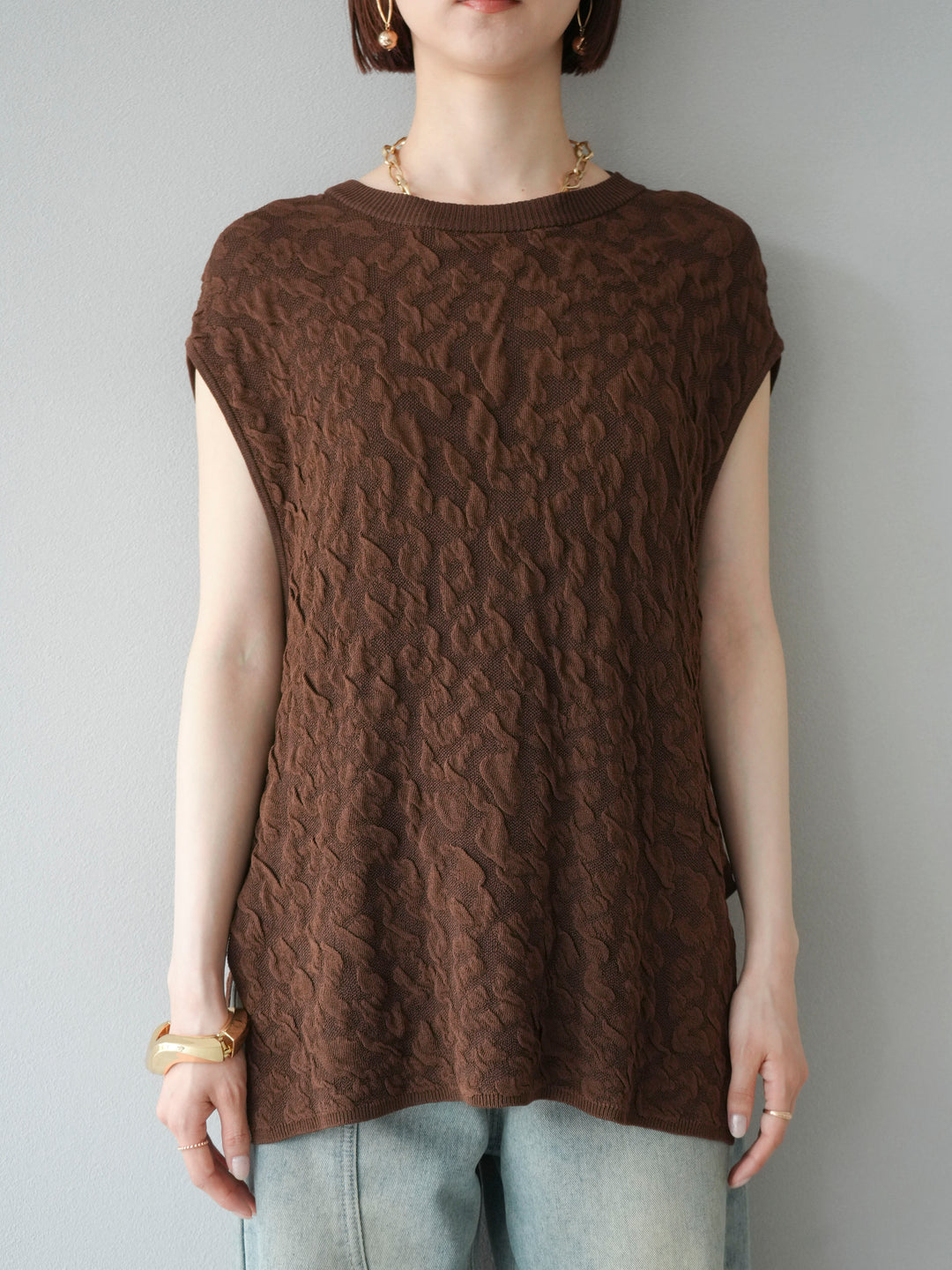 【預購】Pokopoko 無袖針織套頭衫/棕色