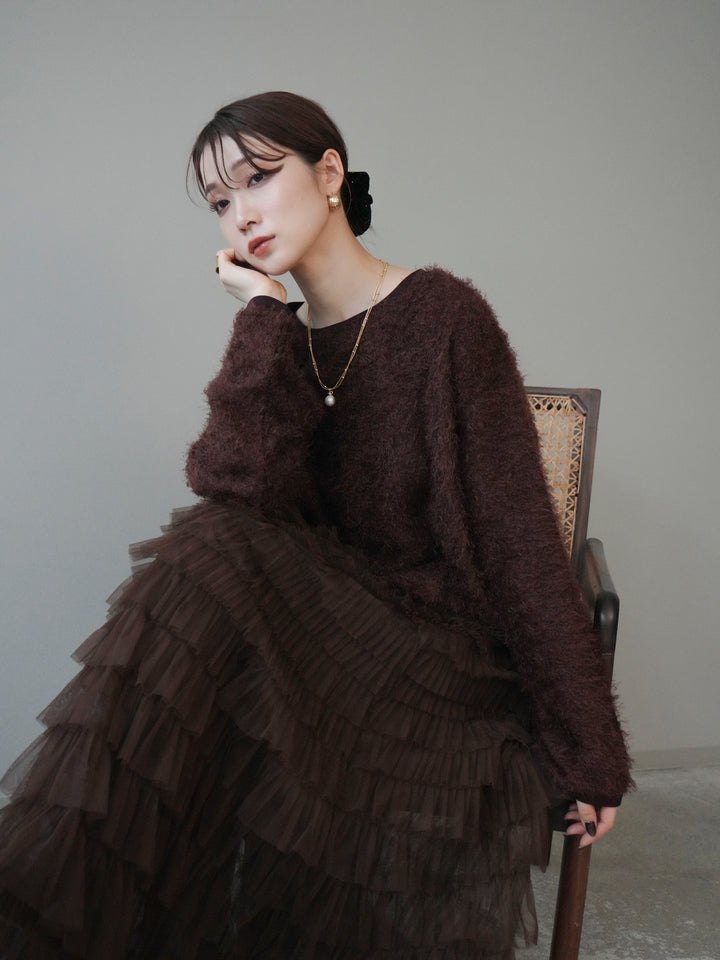 [予約]バイカラー2WAYシャギーニットカーディガン/brown