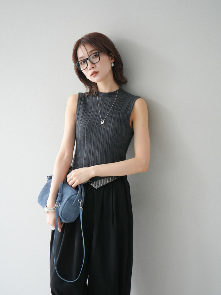 [予約]スリーブレスランダムリブニットトップス/グレー
