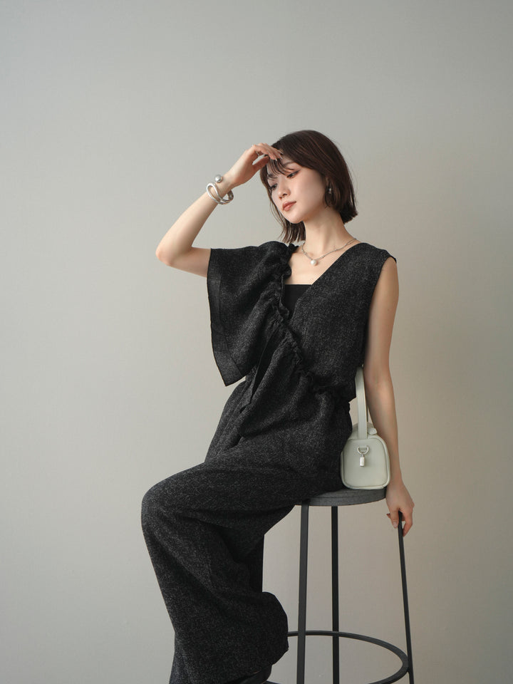 [SET]3WAYミックスツイードギャザーオールインワン+選べるアクセセット(2set)