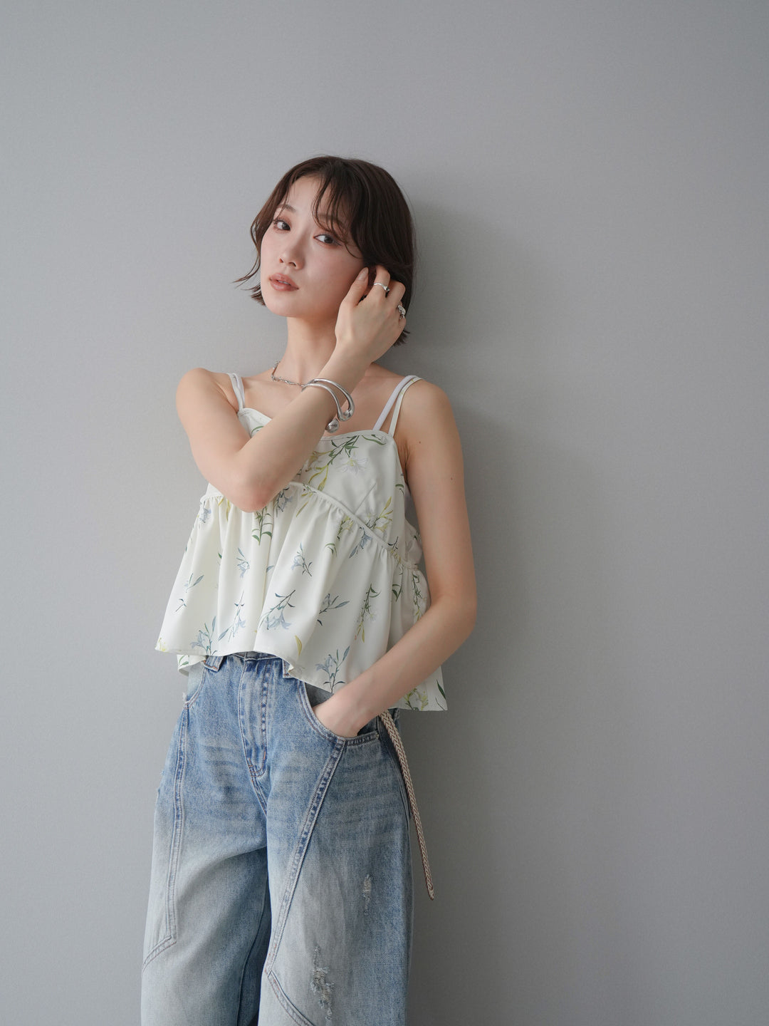 [SET]フラワープリントキャミソール+フラワープリントキャミソール(2set)