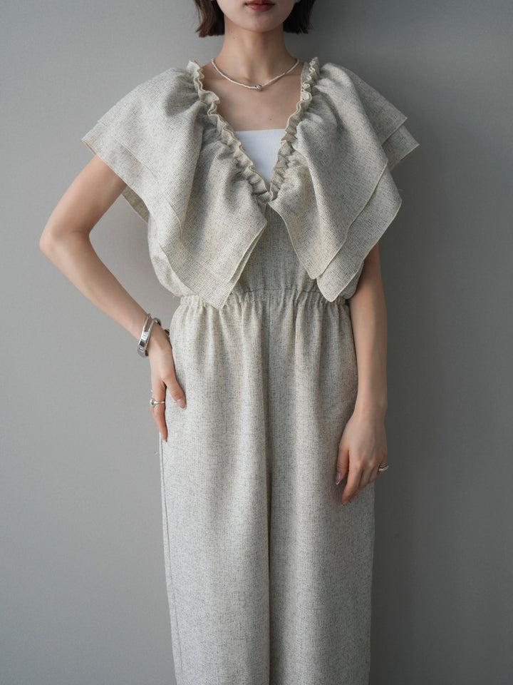 [SET]3WAYミックスツイードギャザーオールインワン+選べるアクセセット(2set)