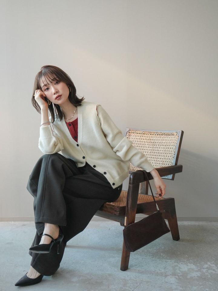 [SET]配色レイヤードニットカーディガン+選べるアクセセット(2set)