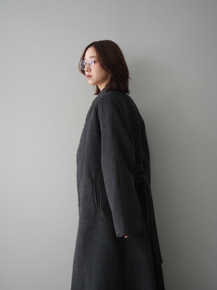 [SET]ハンドステッチ裏中綿ロングコート+テープベルトタックバギーパンツ(2set)