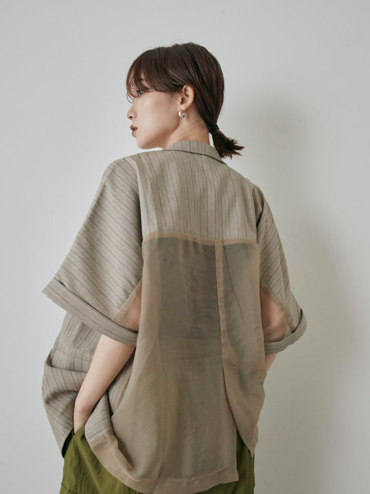 [予約]バックオーガンジーヘリンボーンストライプハーフジャケット/グレージュ