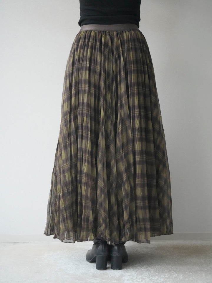 [予約]チェック柄ワッシャープリーツスカート/green