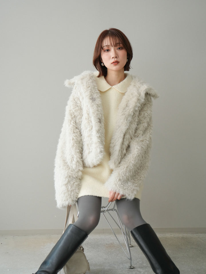 [予約]襟付きブークレミニワンピース/offwhite