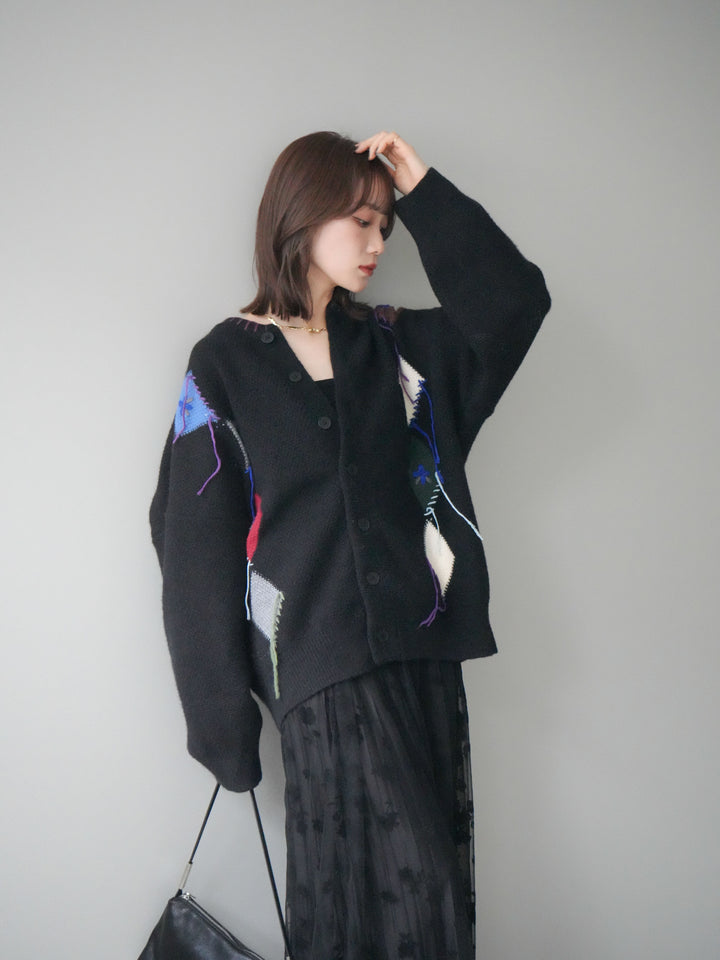 [予約]ハンドステッチアーガイルデザインニットカーディガン/black