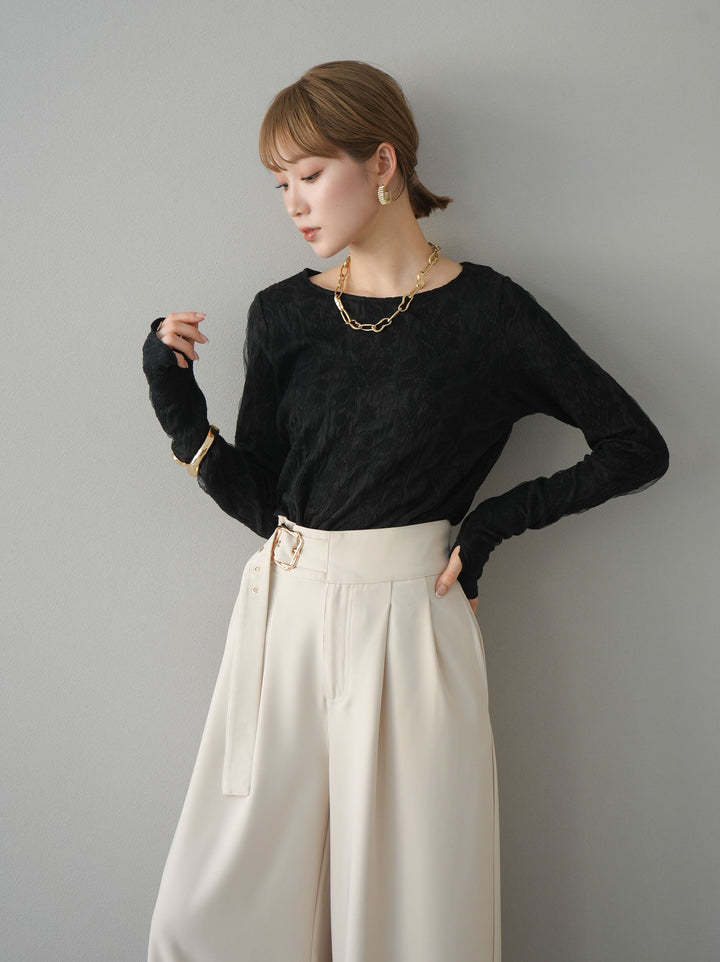 【預購】雙層紗布提花上衣/黑色