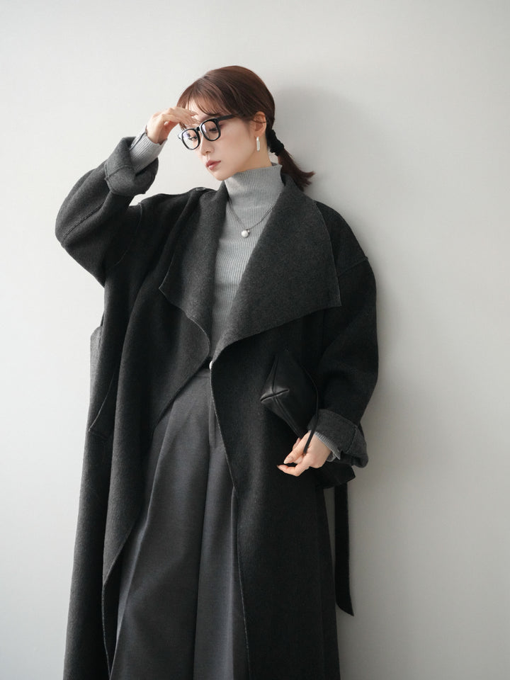 [予約]ダブルフェイスバイカラーロングコート/charcoal