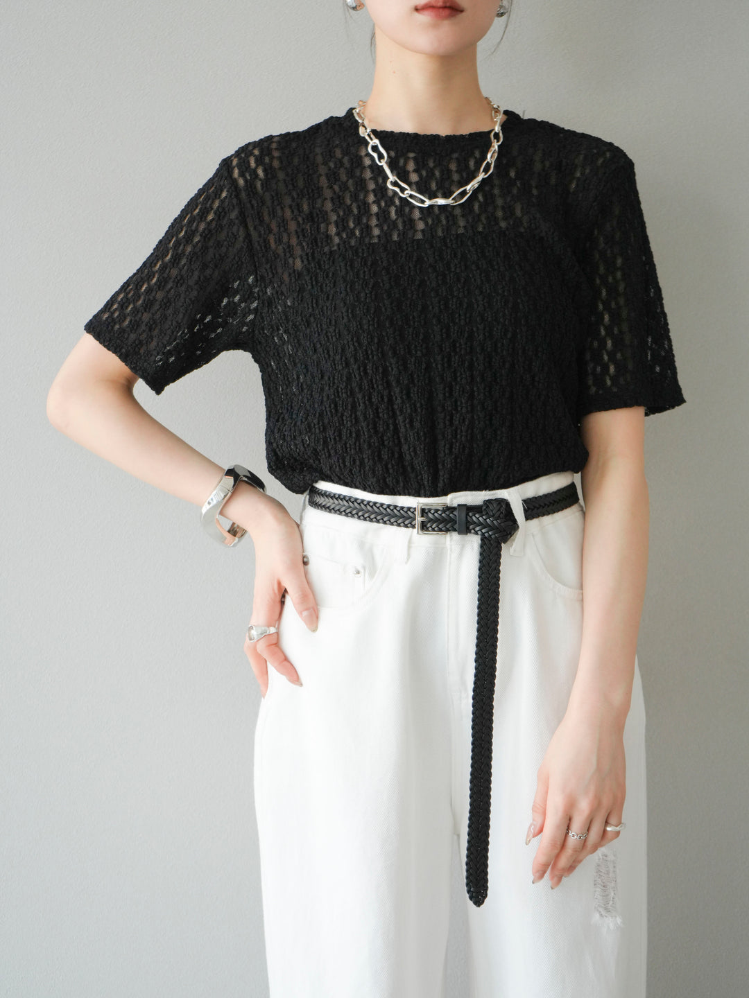 [SET]カットレースTシャツ+選べるアクセセット(2set)