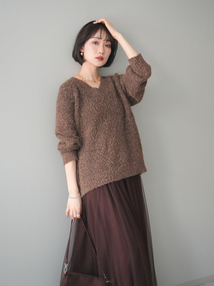 [SET]Vネックスラブニットプルオーバー+選べるアクセセット(2set)