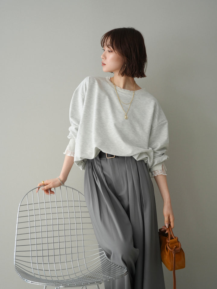 [予約]袖レースカットバルーンプルオーバー/oatmeal
