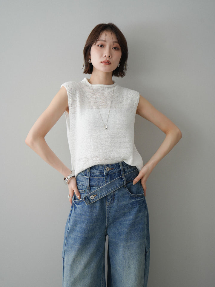 [予約]ノースリーブリネンタッチシアーニットプルオーバー/white