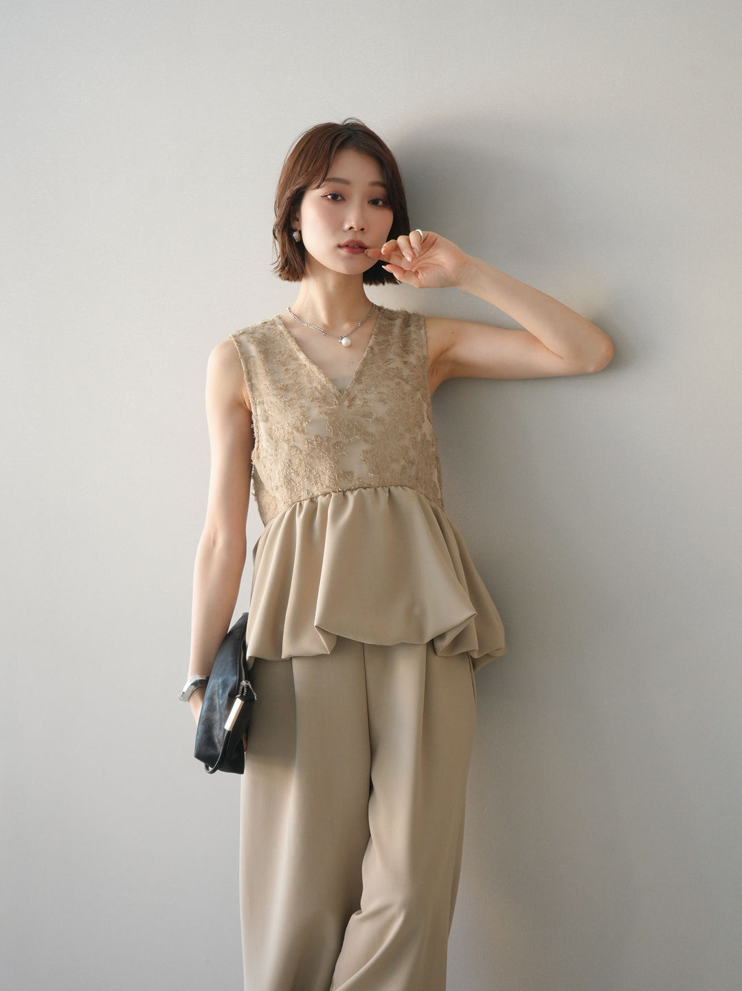 [SET]ジャガードレースぺプラムドッキングサロペット+選べるアクセセット(2set)