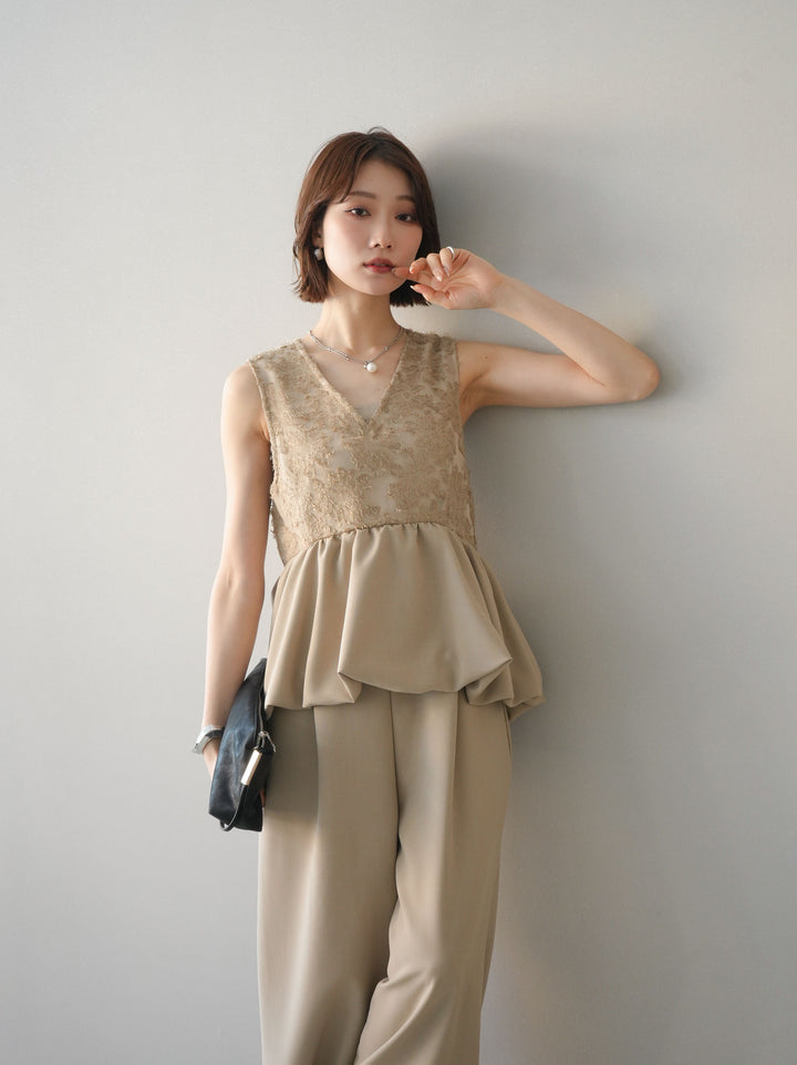 [SET]ジャガードレースぺプラムドッキングサロペット+選べるアクセセット(2set)