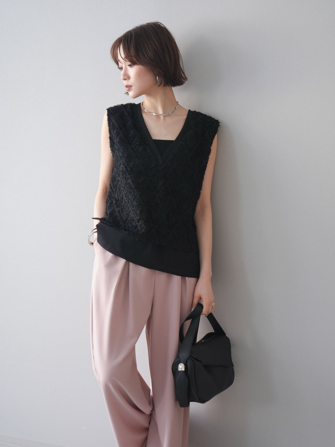 [SET]フリンジレイヤードVネックノースリーブ+フリンジレイヤードVネックノースリーブ(2set)