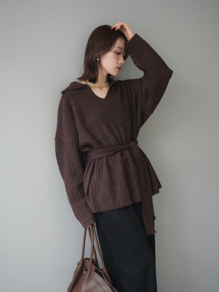 [予約]ワイドリブポロニットプルオーバー/brown