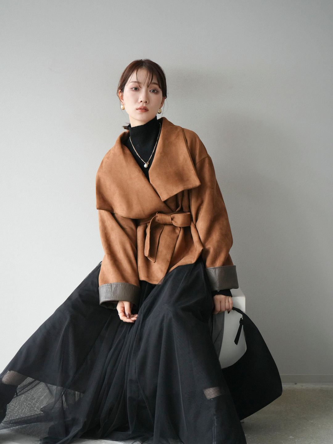 [予約]スウェードショートガウン/キャメル