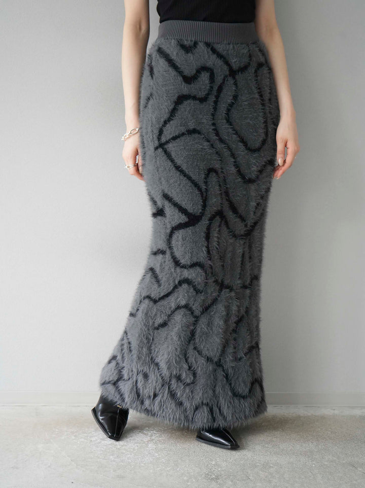 [預訂] Line 毛絨針織半身裙/炭灰