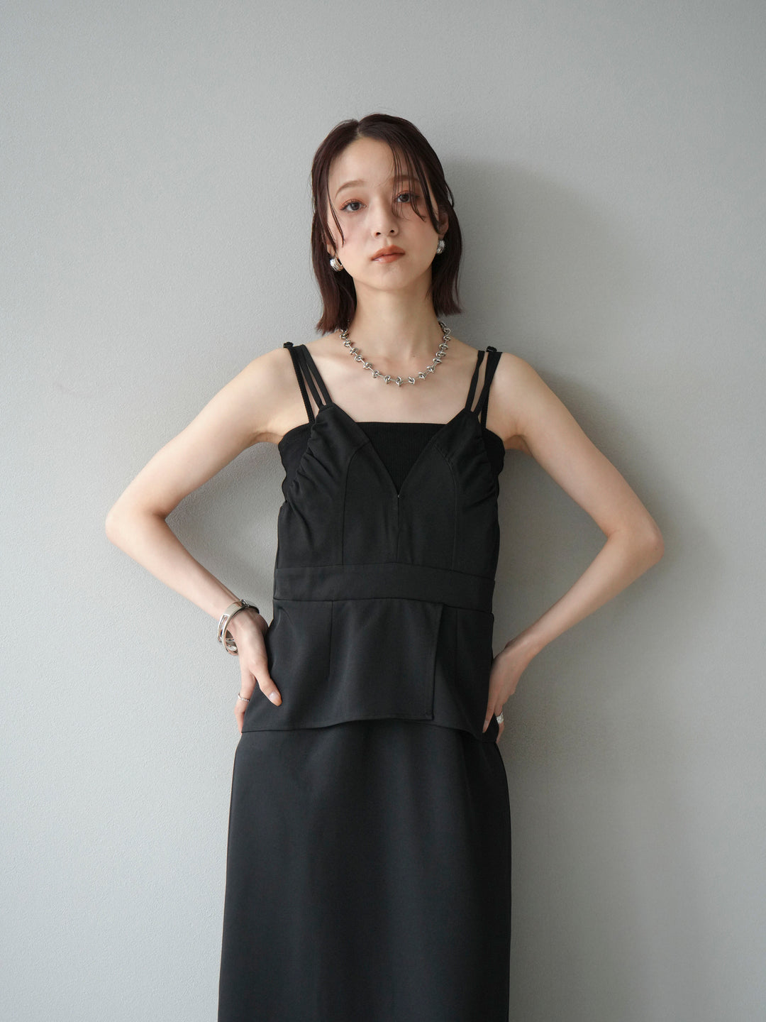 [予約]ビスチェデザインキャミワンピース/ブラック