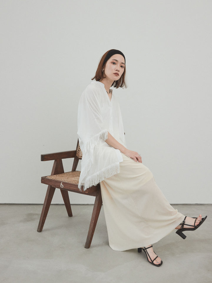 [予約]スクエアフリンジポンチョブラウス/オフ