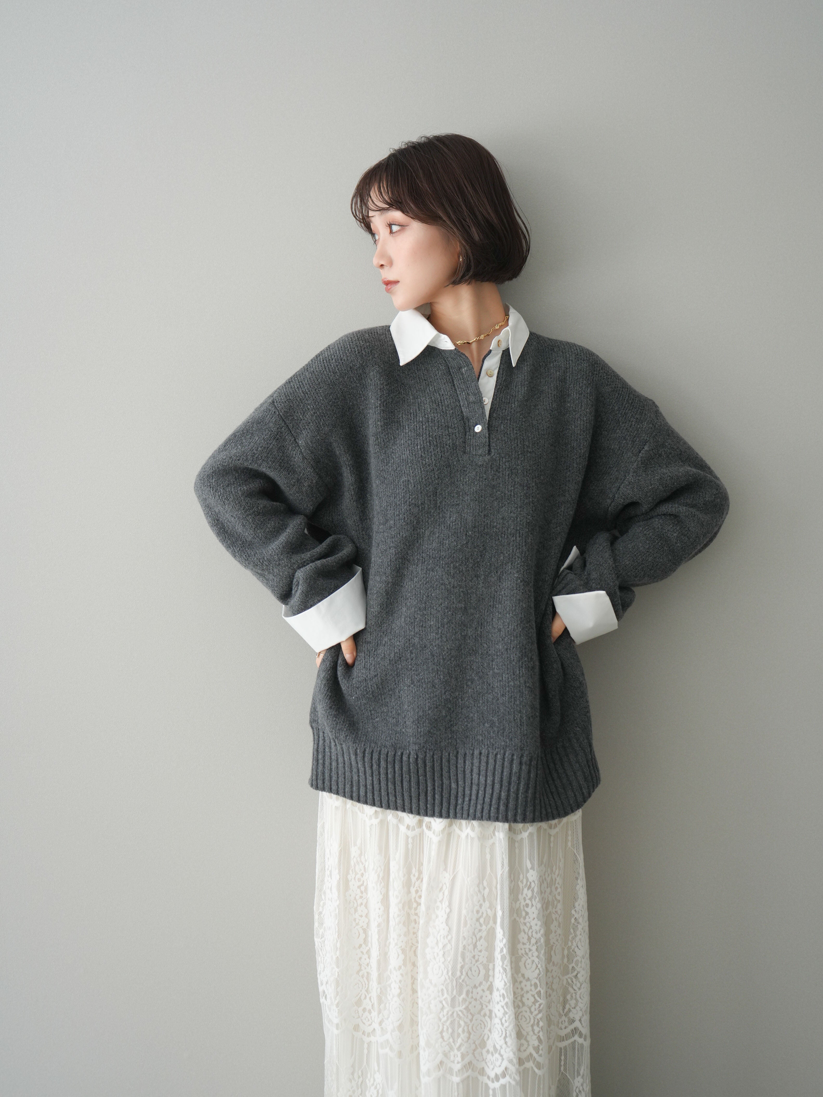 予約]シャツドッキングオーバーニットプルオーバー/charcoaloff – Lumier