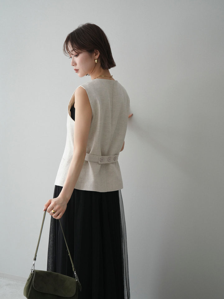 [予約]リネンタッチVネックジレ/ivory