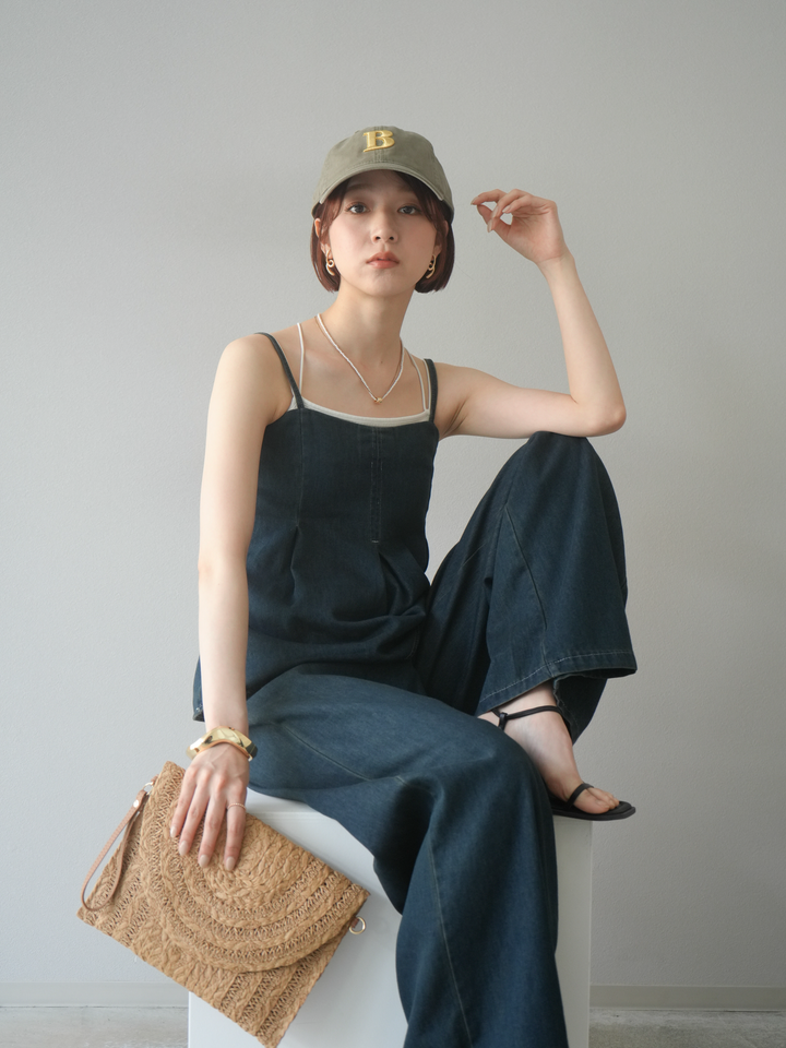 [SET]デニムタックフレアキャミソール＆イージーワイドパンツSET UP(2set)