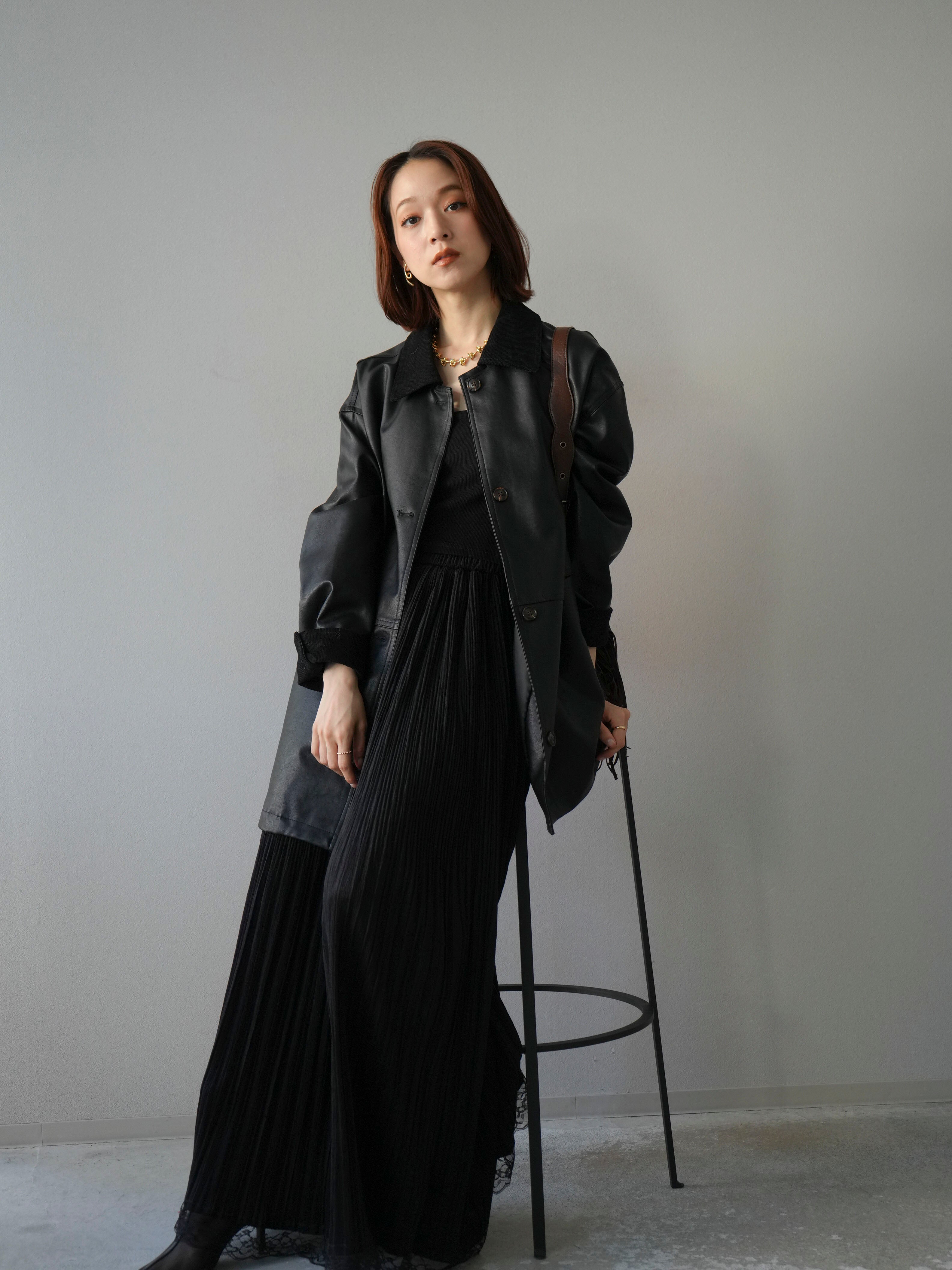 ROLD SKOV レザー襟 コーデュロイロングコート 黒 ROLD SKOV (ロード 