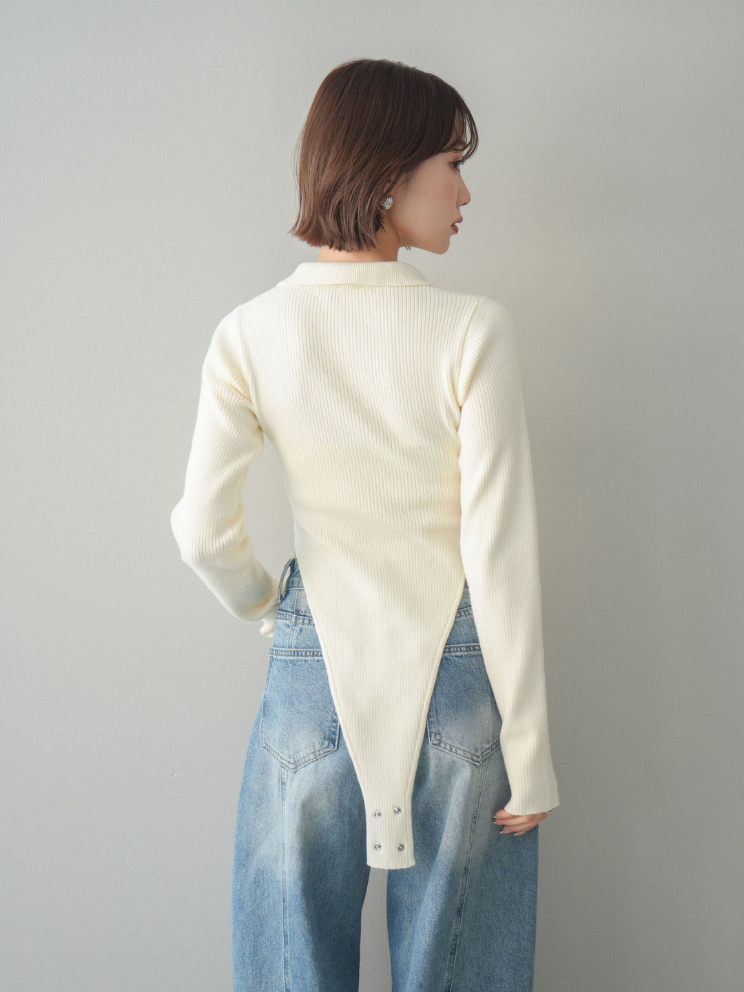 [予約]リブポロニットボディスーツ/ivory