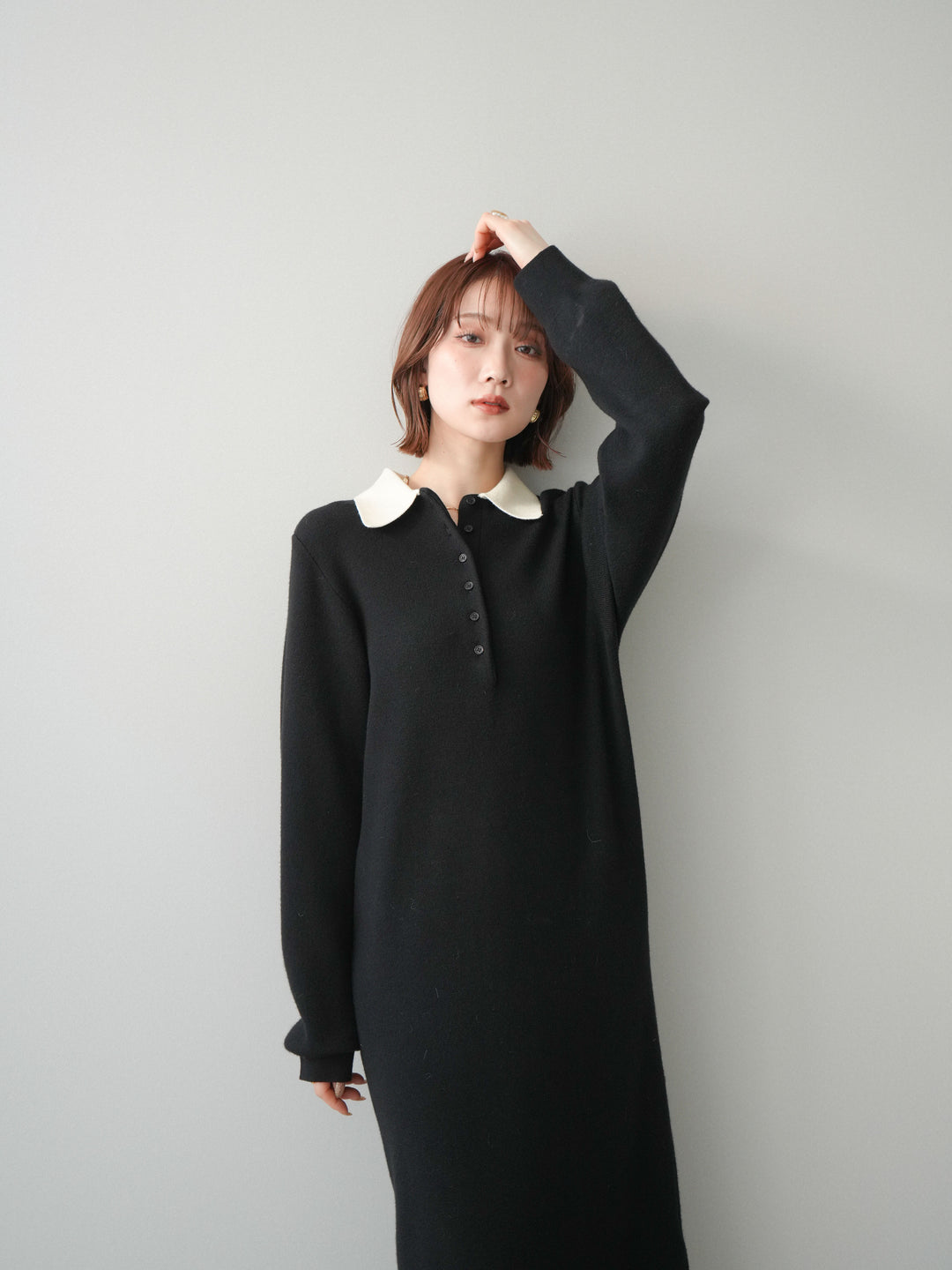 [SET]配色ポロニットワンピース+配色ポロニットワンピース(2set)