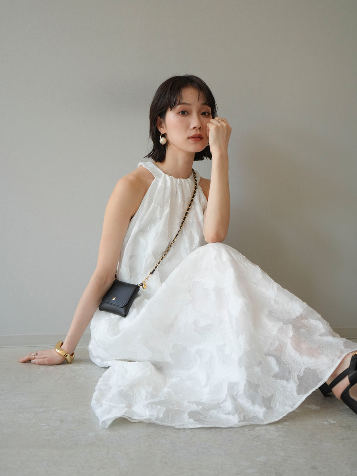 【預購】提花掛脖洋裝/白色