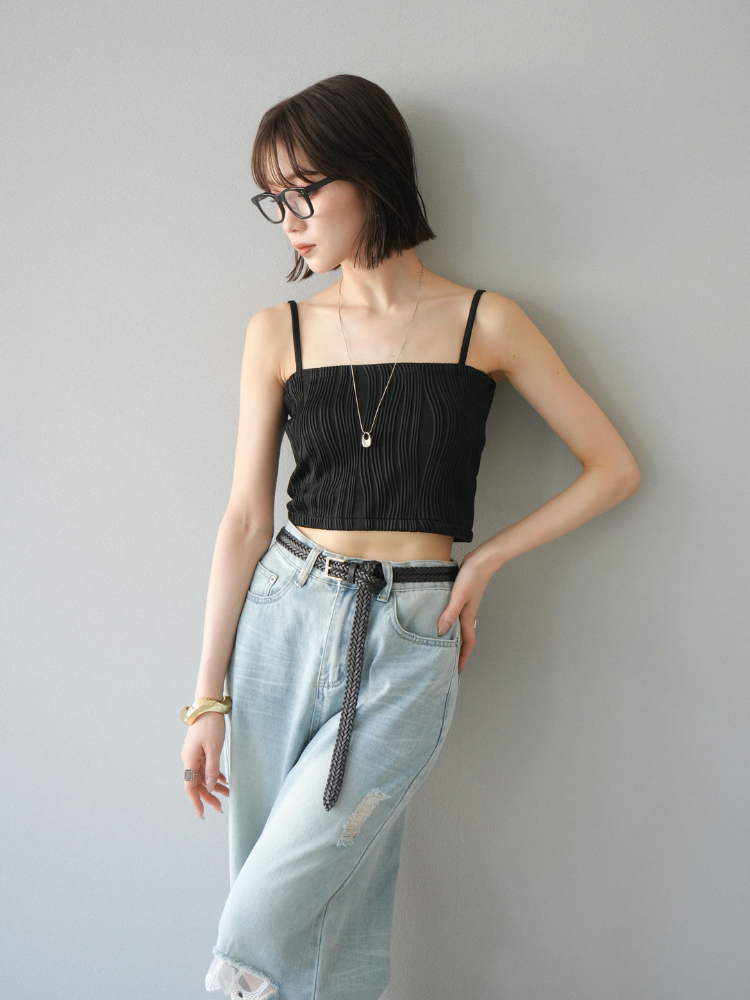 [SET]ウェーブパイピングカップ付ベアキャミソール+ウェーブパイピングカップ付ベアキャミソール(2set)