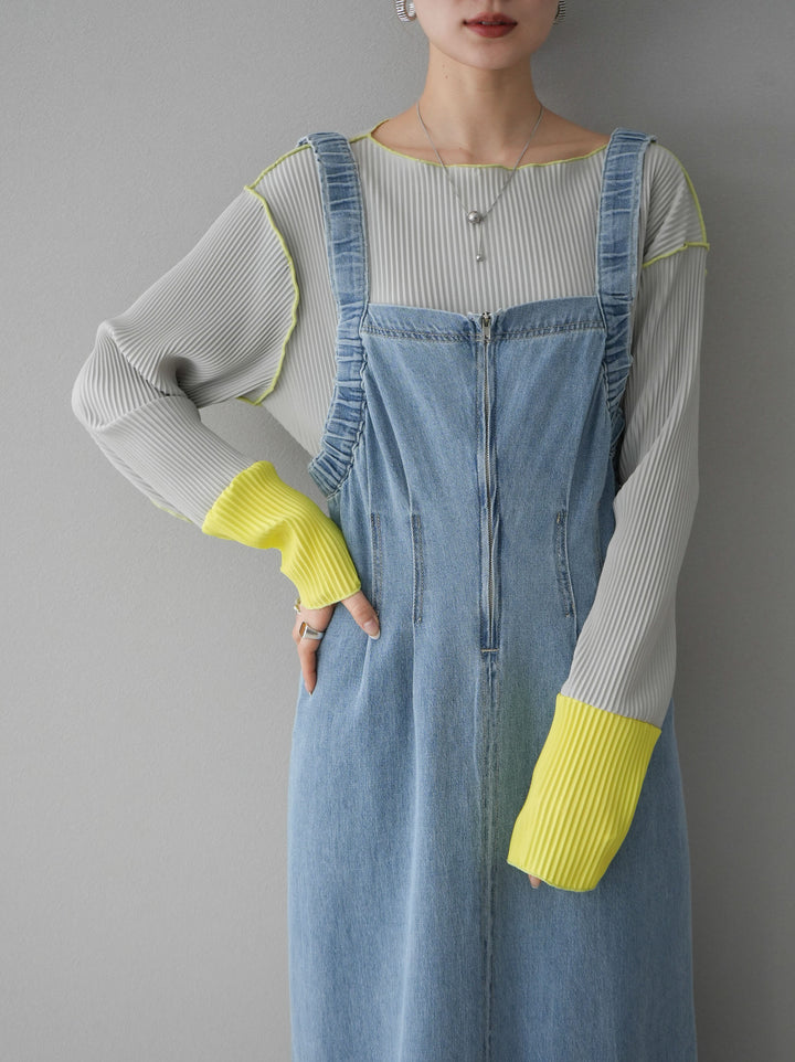 [預購] 牛仔拉鍊衛衣裙/淺藍