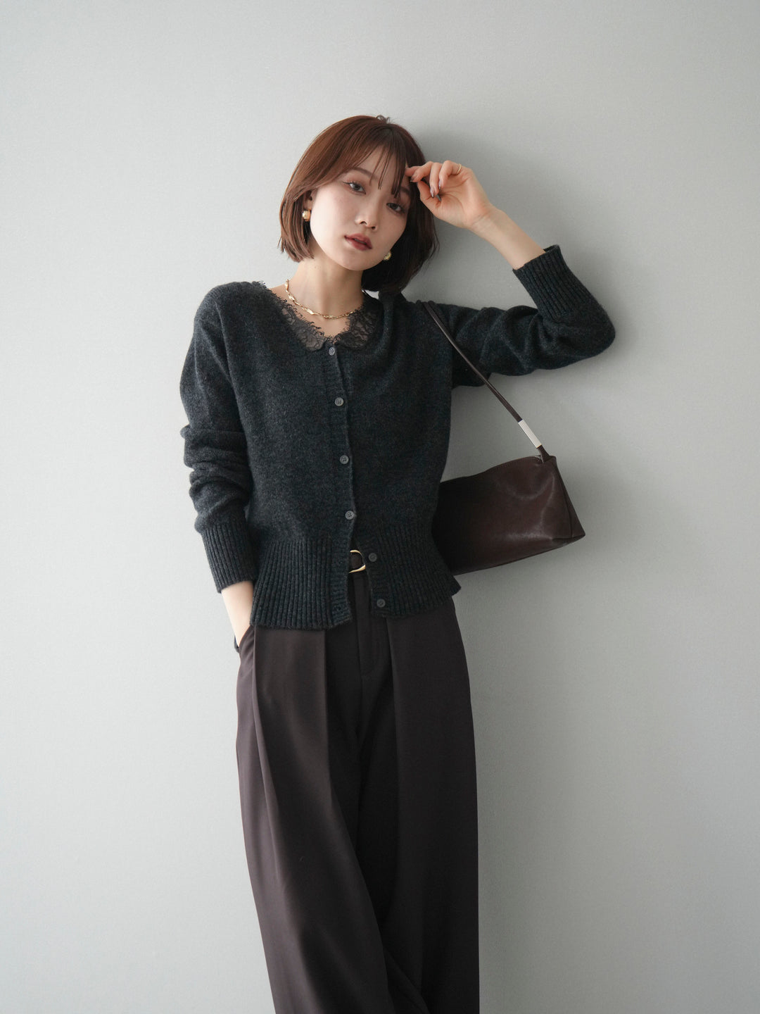 [SET]レースネックニットカーディガン+選べるアクセセット(2set)