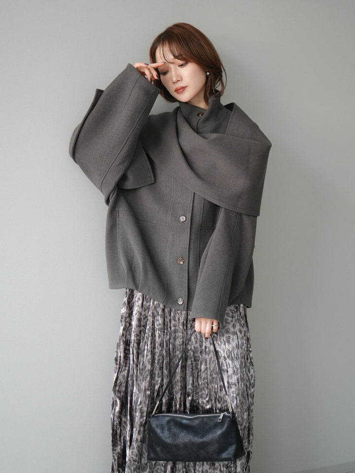 [予約]ストール付きミディアムコート/brown