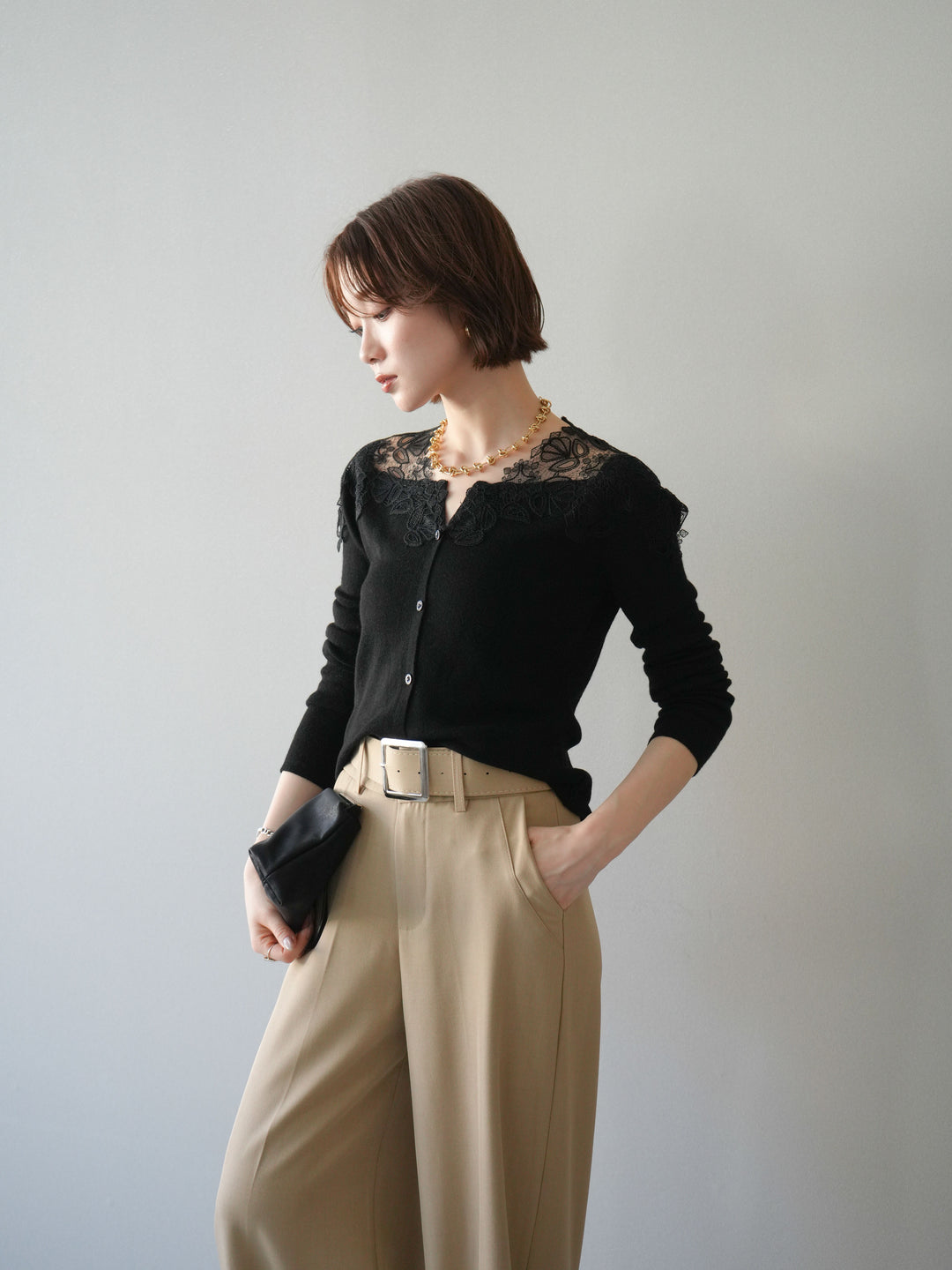 [SET]ショルダーレースニットカーディガン+ショルダーレースニットカーディガン(2set)