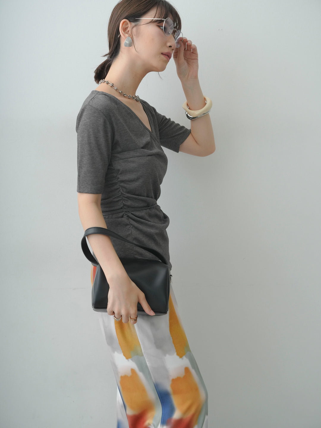 [予約]シアードレープカシュクールプルトップス/gray